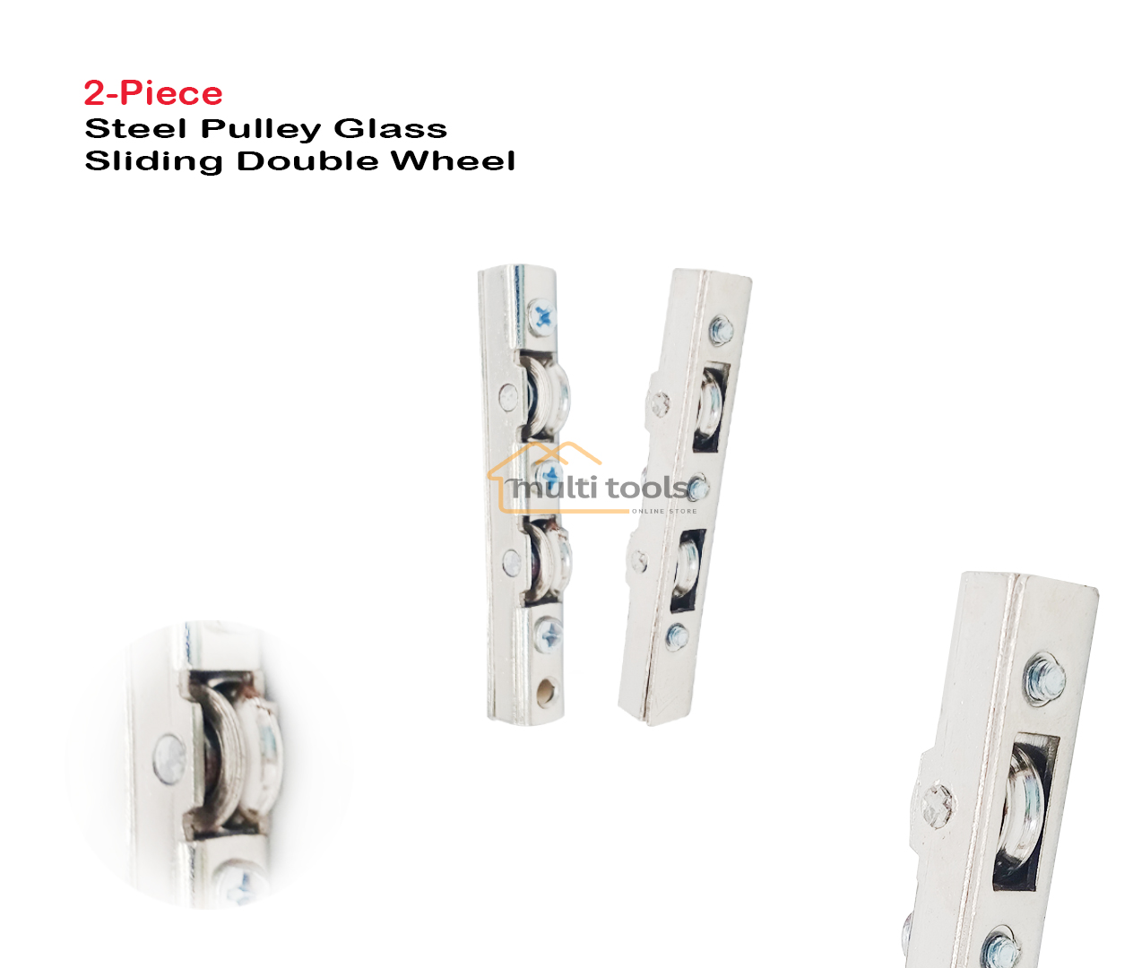 2-Pcs Steel Pulley Glass Sliding Double Wheel